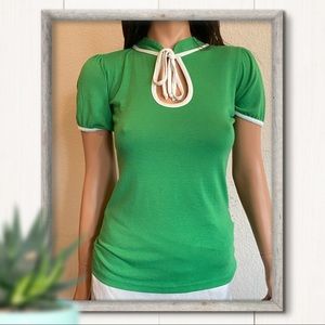 ModCloth Rock Steady Green & White Retro Top Size Small